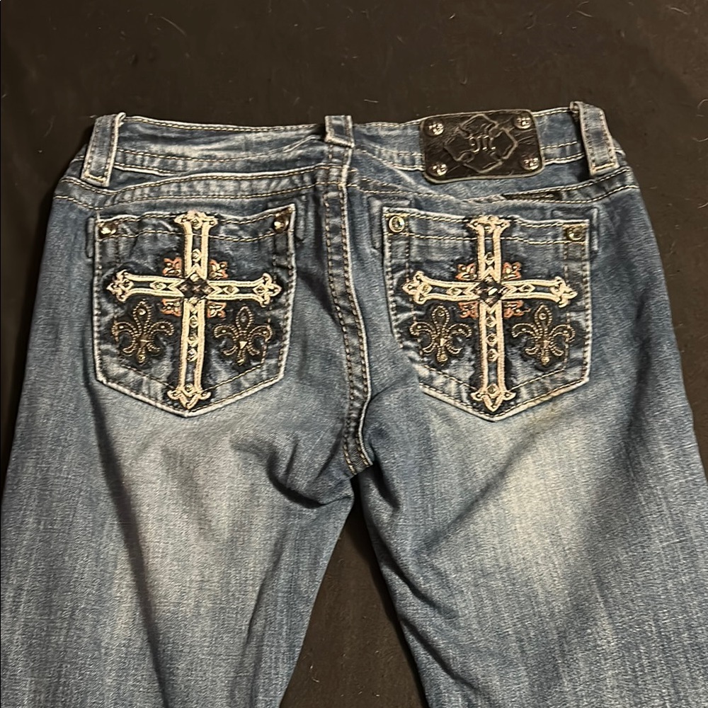 Miss Me Blue Boot Cut Jeans with Cross Embroidery